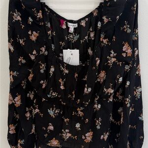 love, Fire Black Floral Blouse - Pink & Blue Accents